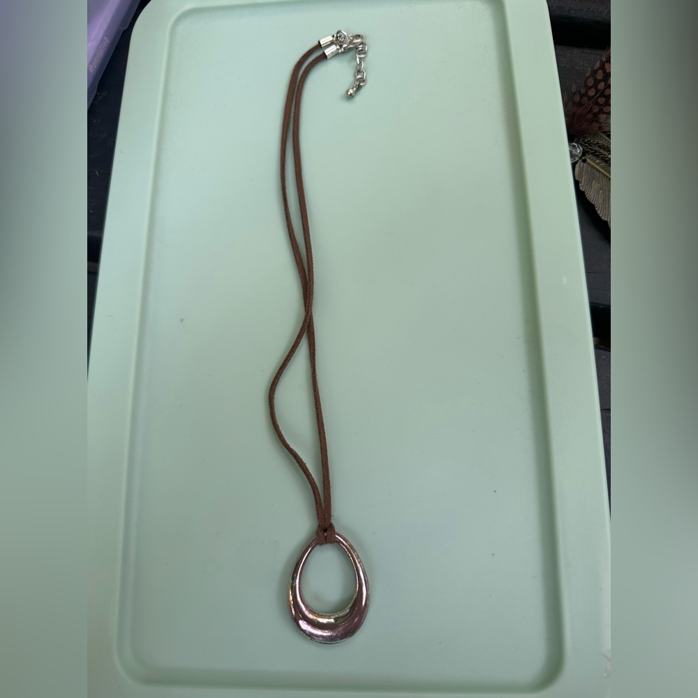 Brown Cord Necklace with Gold Pendant